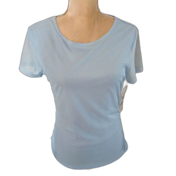 Elegant JustBe Apparel baby blue tee shirring sheer sleeves size L polyester - Picture 1 of 4